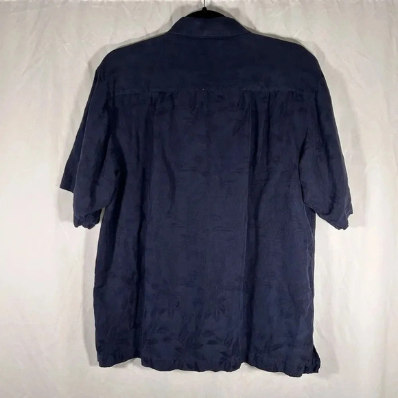 IZOD Golf Shirt Mens Medium Black Floral Silk Linen Blend Button Up - Picture 6 of 9